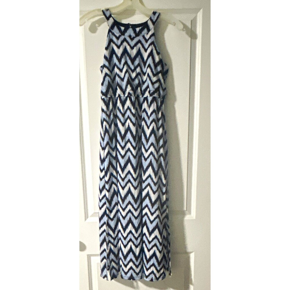 Stella & Sienna Girl’s Blue/White Chevron Sleeveless Maxi Dress: Size L